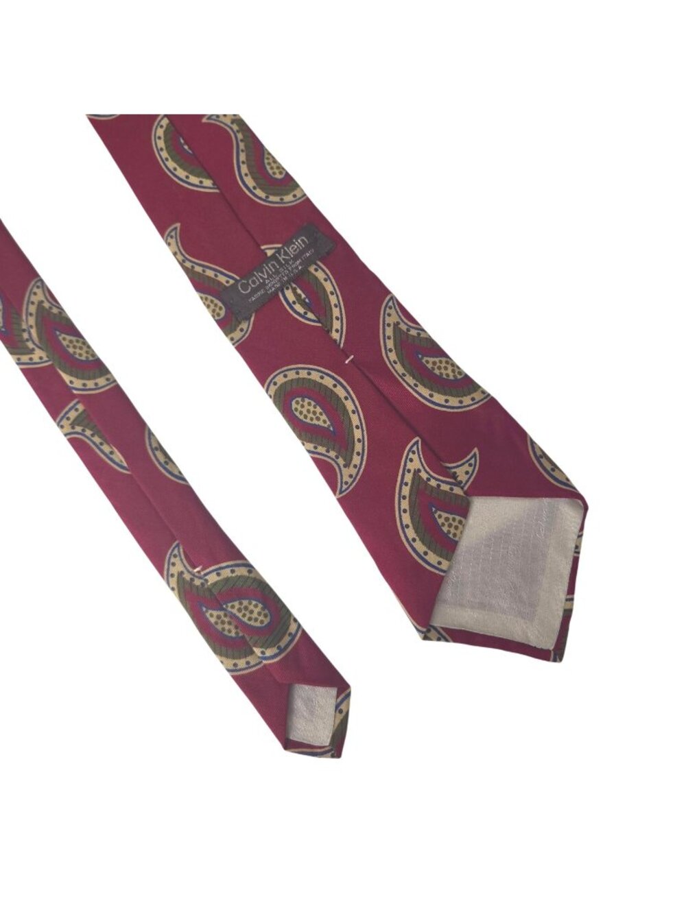 Vintage Calvin Klein Mens 100 % Silk Tie Red Paisley Pattern Made In USA 57"
